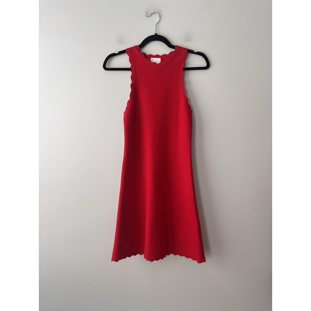 H&M Scalloped Red Knit Mini A-Line Dress Size Small NEW Preppy Classic Summer - Picture 4 of 10